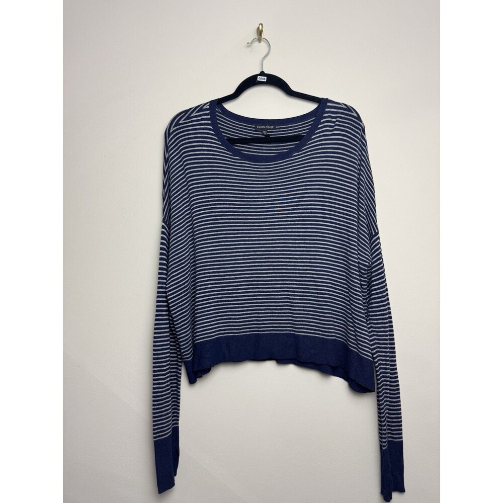 Eileen Fisher Womens Pullover Sweater Size Medium Blue Stripe Long Sleeve Scoop
